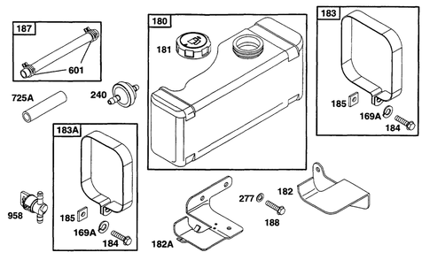 Fuel Tank Grp Diagram and Parts List for 254707-0138-XX  Briggs and Stratton Engine